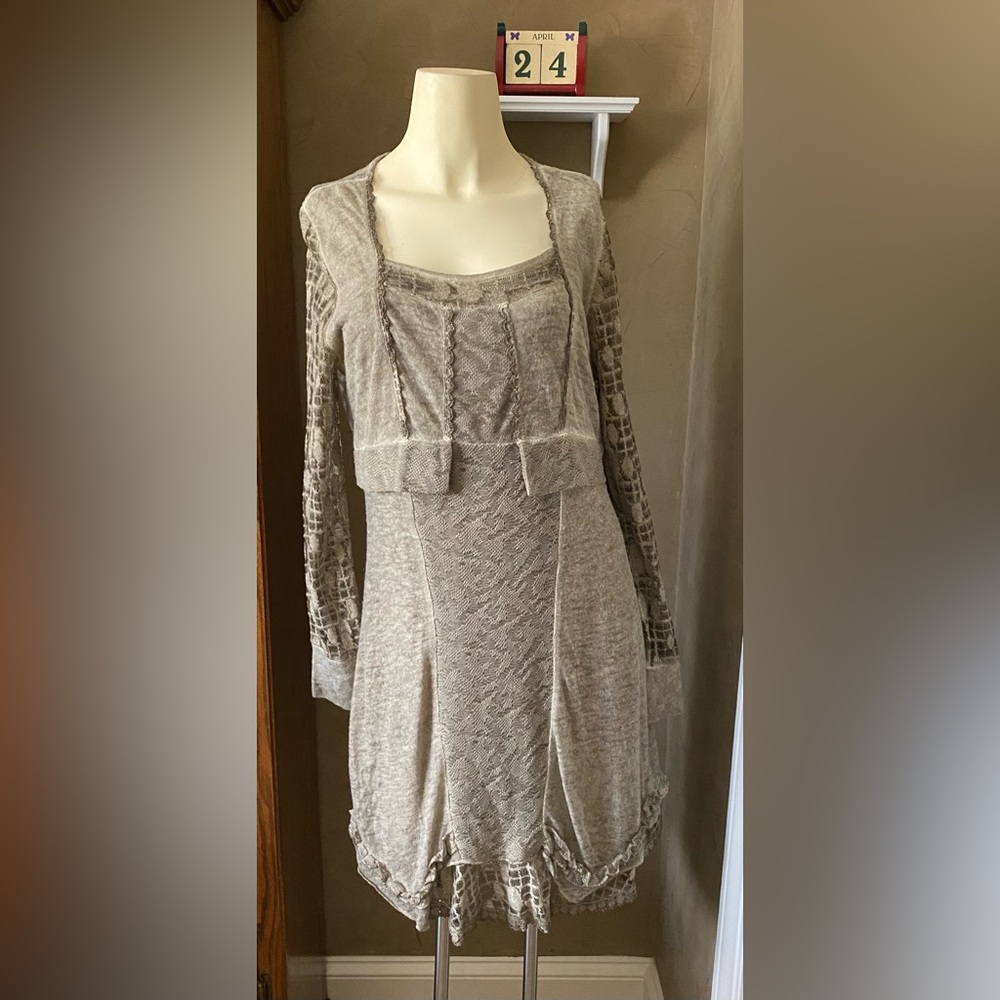 S&C Sweater Womens chic lace detail dress Cotton blend long sleeves size Large